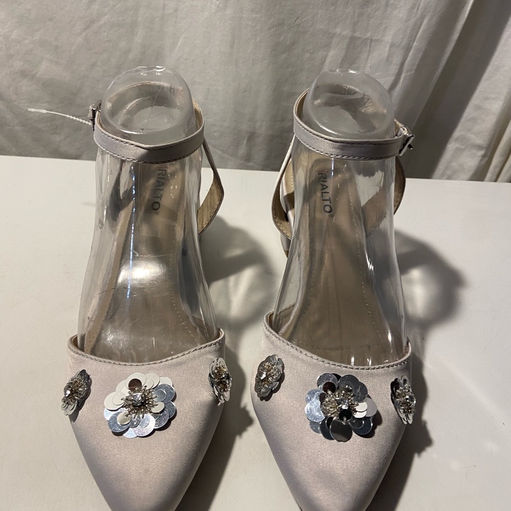 Rialto gray sateen low block heel shoes with sequin embellishments various sizes - Picture 2 of 8